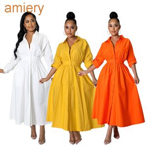 Plus Size Summer 2022 New Large Womens Shirt Dress Solid Long Sleeve Women's Slightly Fat Shirts S-XXL