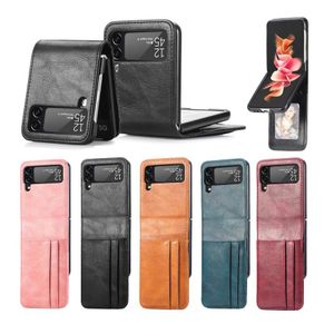 Galaxy Z FLIP 4 3 2 flip4 flip3 flip2 5G Mobile phone case folding up and down one multi-card leather protective leather case For samsung