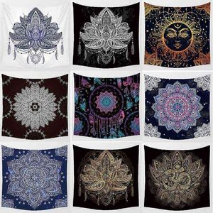 Beauty Purple Mandala Lotus Yellow Sun Wall Art Tapestry Home Decor Tapestry J220804