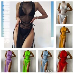 Women 3 Three Piece Bikini Set 2022 Summer Swimsuit New Solid Color Sexy High Split Swimwear S-XL