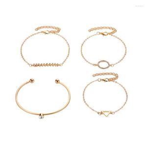 Bangle Gold Color 4 peças Conjunto de pulseiras de zircão de peixe folhas de folhas pulseiras Triângulo para mulheres Bangles moda Jnbangle Kent22