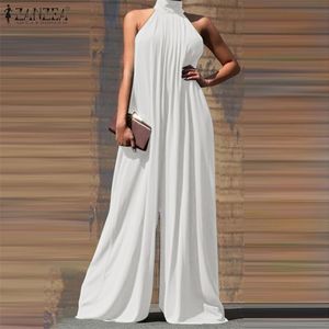 Summer Fashion Wide Leg Rompers Women Elegant Solid Long Jumpsuits Zanzea Party Sexig ärmlös PlaySuit Office övergripande Dungaree 220725