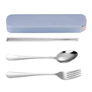 4 Pcs Portable Dinnerware Set Stainless Steel Eco-friendly Spoon Fork Knife Chopsticks Travel Metal Tableware Set 2021 Y220530