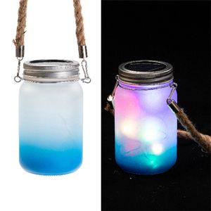 Party Supplies Sublimation Glass Mason Cup Lights Solar Outdoor Hanging Lights with Hangers for Garden Yard Patio Backyard Porch