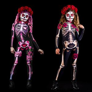 Besondere Anlässe Skelett Rose Kinder Kind Halloween Teufel Geist Overall Party Karneval Leistung Gruseliges Kostüm Baby Mädchen Tag der Toten 220826