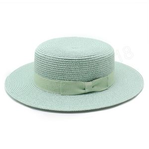 Basit yaz kadın erkekler plaj şapkası kadın gündelik panama şapkası bayan markası kadınlar düz brim bowknot saman kapağı güneş boater şapkaları