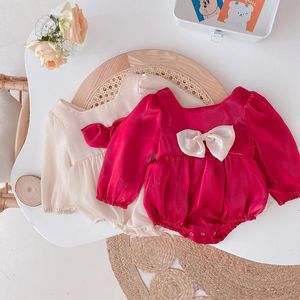 Rompers Infant Girls Puff Sleeve Solid Cute Bow Princess Birthday Party Baby Baptism Bodysuits Kids Toddler Outfits