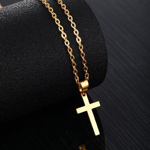 Wholesale small gold cross necklace womens for sale - Group buy Pendant Necklaces Religious Simple Small Cross Nceklace Gold Color Stainless Steel Chains For Women Christian Jewelry Gift WholesalePendant