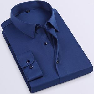 Camicie eleganti da uomo Camicia da uomo Abiti da lavoro da lavoro Tinta unita Manica lunga Abiti da cerimonia Camicia elasticizzata casual bianca da uomo