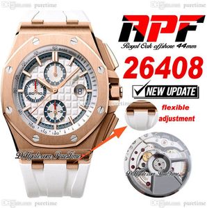 APF 44mm Summer 2640 A3126 Automatic Chronograph Mens Watch Rose Gold White Black Textured Stick Dial Rubber Super Edition Puretime (Strap Exclusive Technology) G7