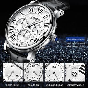 Нарученные часы бизнесмены смотрят высококачественные модные повседневные кварцы часов с тремя глазами шесть игл кожаный ремешок зрелый для 2022Wristwatches