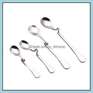 Spoons Flatware Kitchen Dining Bar Home Garden Unique Design Coffee Spoons Hangable Spoon Cafe Shiny Polish Stainless Steel With Twist