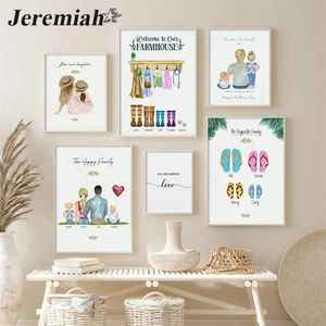 Nordic Family Custom Name Wall Art Posters and Prints Mom Dad Kids Canvas Painting for Living Room Home Decoration 220614