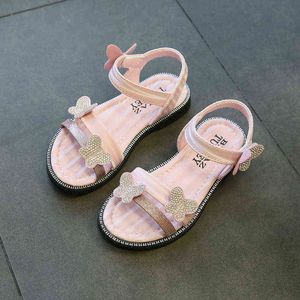 Summer Little Girls Sandals 2022 New Fashion Cute Rhinestones Bow Children Sandals Princess Casual School Girl Shoes 3-12 Years G220523