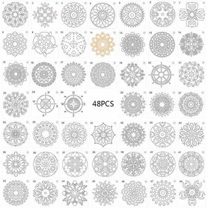 Gift Wrap 48pcs/set Mandala Stencils DIY Painting Scrapbook Coloring Embossing Decorative Template 10x10cm