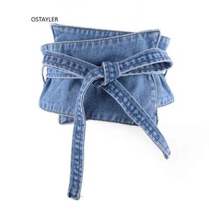 2019 Brand Denim Fabric Women Sim Corset Belts Bandage Bowler Wide Waist Belts Vintage Washed Jean Ladies Dress Belt Cummerbund H220418