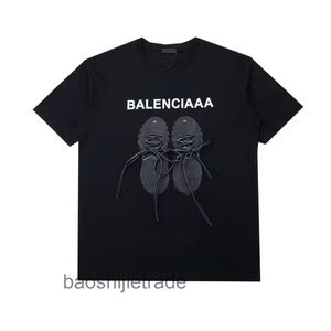 デザイナーBAL Tシャツ2022春と夏の新しいBファミリーブラックシューズデジタル印刷ラウンドネック緩い半袖TシャツファッションブランドInisex