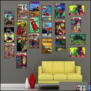 Wholesale movie tin signs for sale - Group buy Metal Painting Arts Crafts Gifts Home Garden Tintin Cartoon Movie Tin Sign Retro Vintage Pub Cafe Art Kids Room Wall D Dhe5L