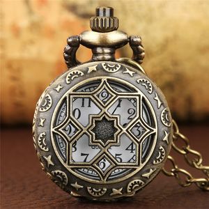 Unique Watches Antique Hollow Out Case Men Women Bronze Quartz Pocket Watch Arabic Numeral Display Clock Fob Necklace Chain Gift