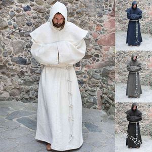 Mittelalterlicher Mönch kommen Männer Vintage Renaissance Monk Cosplay Cloak Robe Friar Priest Come Halloween kommen für Männer Kleid L220714