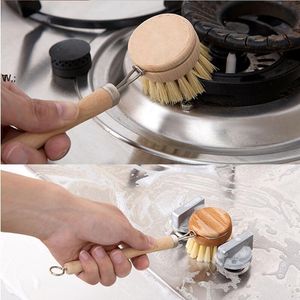 Natural Wooden Long Handle Pan Pot Brush Dish Bowl Washing Cleaning Brush Household Kitchen Cleaning Tools GCB15133