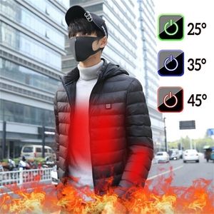 Men Heated Jackets Down Cotton Camping Coat USB Electric Heating Hooded Jackets Warm Winter Thermal Coat 201128