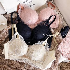 BHs Sets Japanische Landschaft Junge Mädchen Dicke Tasse Dessous Push-Up BH Set Frauen Sexy Spitze Side Gather Verstellbare Unterwäsche Grün