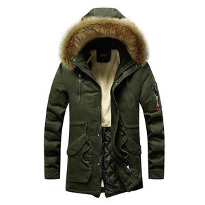 メンズウィンターパーカーファーカラーロングジャケット厚い冬の屋外ジャケット温かい綿コートフード付き風器アウトウェアジャケット201210