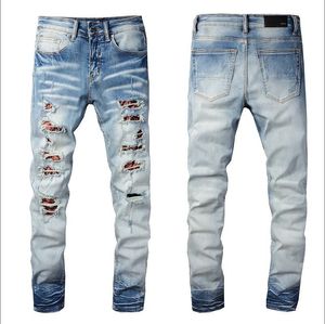 Rose Embroidery Jeans High Quality Fashion Blue Black Ripped Male Tide Slim Pants#078