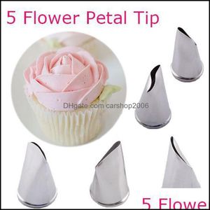 Baking Pastry Tools Bakeware Kitchen Dining Bar Home Garden 5Pcs/Set Rose Cream Cake Decoration Nozzles Stainless Dhxpe