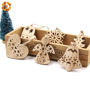 6pcs fofo natal snowflakesdeertree pingentes de madeira ornamentos decorações de festas tere árvore de natas crianças presentes y201020