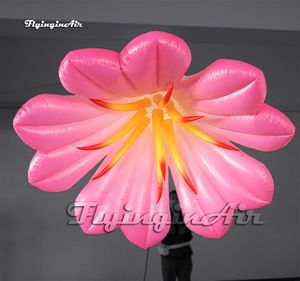 Maßgeschneiderte Bühnenhintergrund-Requisiten, künstliche aufblasbare Blumen, 2 m/3 m, rosa hängende, luftgeblasene, blühende Blume mit LED-Licht für Konzert und Modenschau