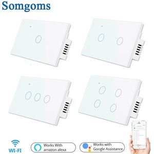 WiFi Wall Touch Sensitive Switch Remote Control 1 2 3 4 Gang Wireless LED Light Smart Touch Screen Switch Us Standard T200605