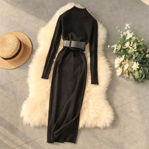 Turtleneck Sweater Dress Women Fashion Autumn Winter lady Slim Sweater Bandage Bodycon Dress Long Sleeve Knitted Dress 201008