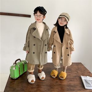 Tench coats Spring Fall Kids Fashion Trench Coat 27 Years Boys and girls Big Turndown Collar Long Windbreaker Children Outerwear 220826