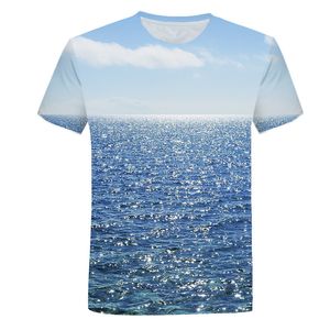 Sommer am Meer Landschaft Grafik T Shirts Mode Männer T Shirts mit ungezwungener Strandstil D Druck Natur Landschaft Muster T Shirt