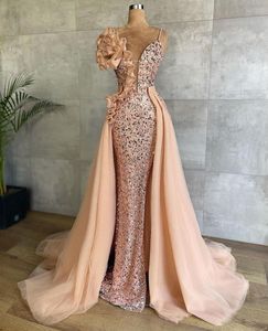 Spaghetti Straps Pleats Prom Dresses Sequined Evening Dress Custom Made Flowers Shining Women Formal Floor Length Celebrity Party Gown