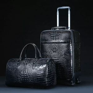 Bagagem Real Crocodile Tronco Valise Tote Duffle Suitcase Carry Travel Leather Rolling Bagagem Bagagem Basquete Basquete Basquete Costume Air Boxe Bagages Acessórios
