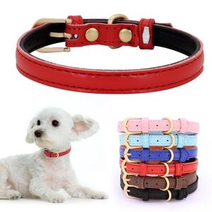 Dog Collars & Leashes Leather Small Collar Cute Cat Adjustable Pet Puppy Kitten XS S For Chihuahua Red Pink Blue Black BrownDog