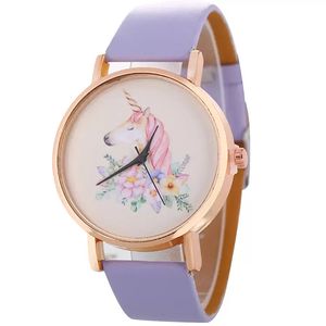 Couple PU leather cartoon Jewelry flower horse watch fashion women quartz party wrist watches big children 12 colors