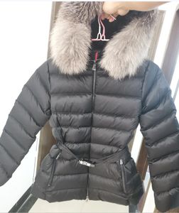 코트 여성 다운 재킷 진짜 여우 모피 디자이너 스탠드 칼라 흰색 오리 깃털 파카 바람발기 따뜻한 지퍼 두께