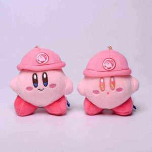 10CM KAWAII Kirby Anime Cartoon Series Kirby Engineer macio Brinquedo de pelúcia bonito Guajian Gota pendurada Ornamentos Bebê Menino Menina Presente G220419