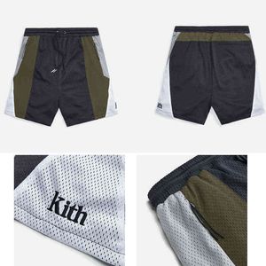 Bordado kith shorts de alta qualidade malha respirável bolsos com zíper kith calças esportivas curtas nethole moda 685