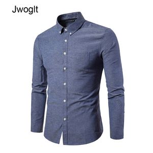 Autumn Novo Design Design Men's Oxford Shirt Button Down camisa branca clássica clássica clássica Solid RuguularFit Camisetas de manga comprida 210412