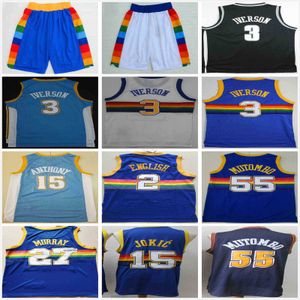 トップレトロヴィンテージクラシックバスケットボールジャージ55 Mutombo Anthony 15 Carmelo Alex 2 English Allen 3 Iverson＃15 Jokic 27 Murray Jerseys