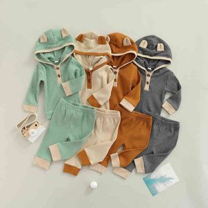 Citgeett Autunno Neonate Ragazzi Abiti a costine Pantaloni con cappuccio a maniche lunghe Set di vestiti autunnali J220711