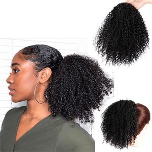 8 Zoll Kinky Curly Wave Pferdeschwanz-Haarknoten, weiches, natürliches Chignon-Haarteil, synthetische Haarverlängerung