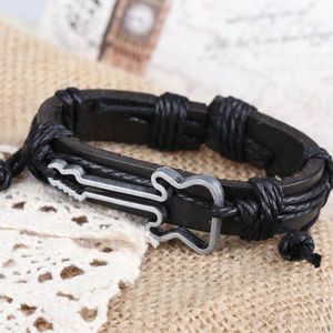 Wholesale rock bands bracelet for sale - Group buy Charm Bracelets Girl Boy Braid Leather Bracelet Bangle With Guita Pattern Punk Rock Chain Band HSJ88Charm