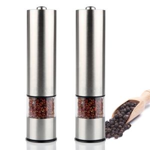304 Stainless Steel Electric Salt and Pepper Grinder Set Battery Power Adjustable Thickness Mill with Led kitchen Grinding Tools 220524