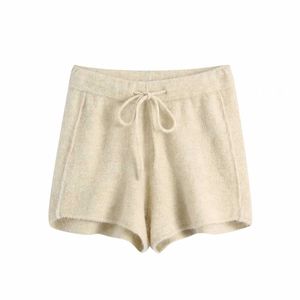 Kvinnor stickade shorts hög midja elastisk dragkamp i midjeband avslappnad elegant mode mysig vanlig kvinna shorts 210709